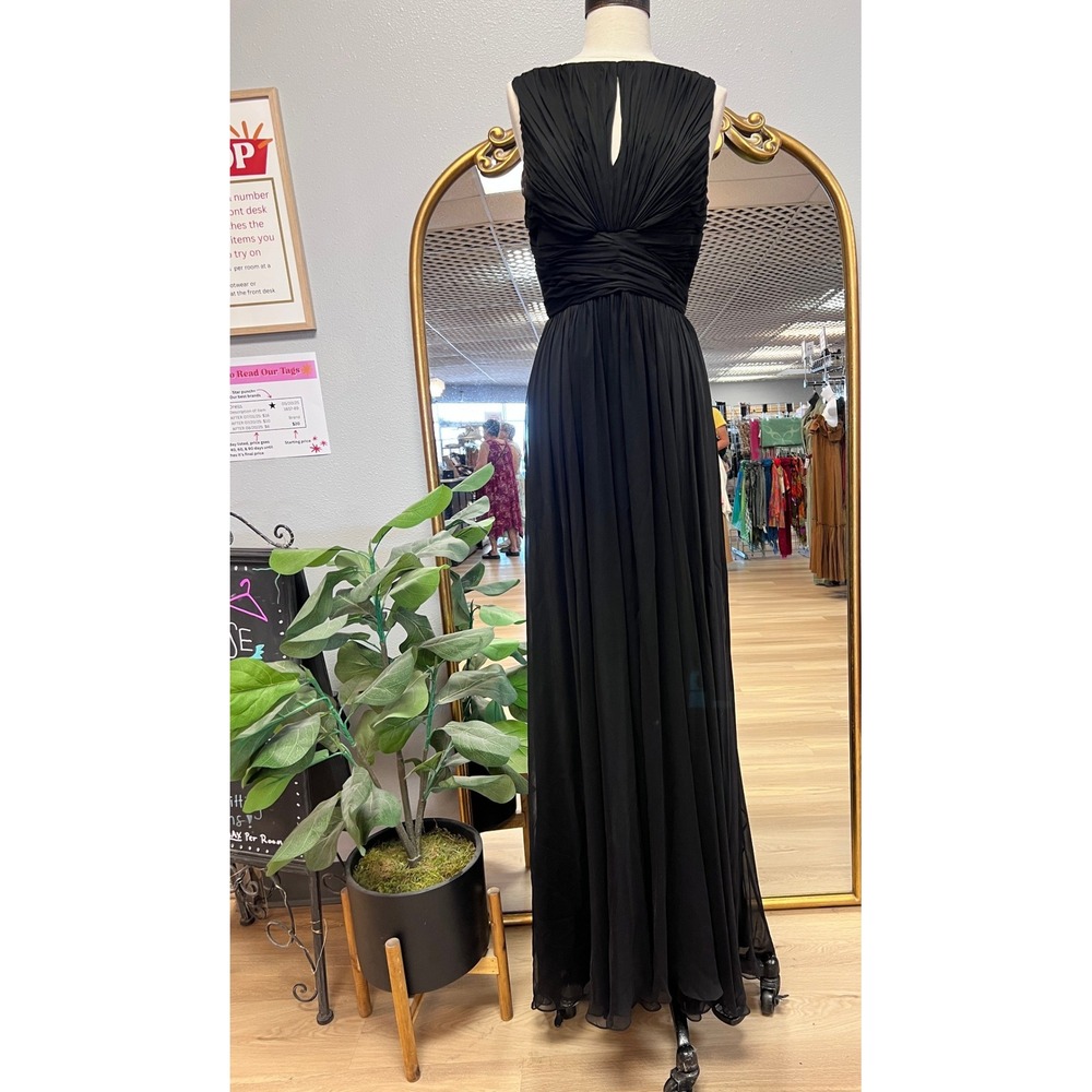 Pamella Roland Gown Womens 8 Black Excellent Ruched V-Back Keyhole Maxi Dress